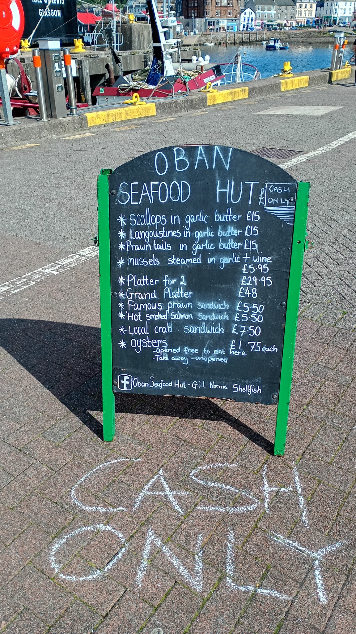 The pavement menu outside the Oban Seafood Hut